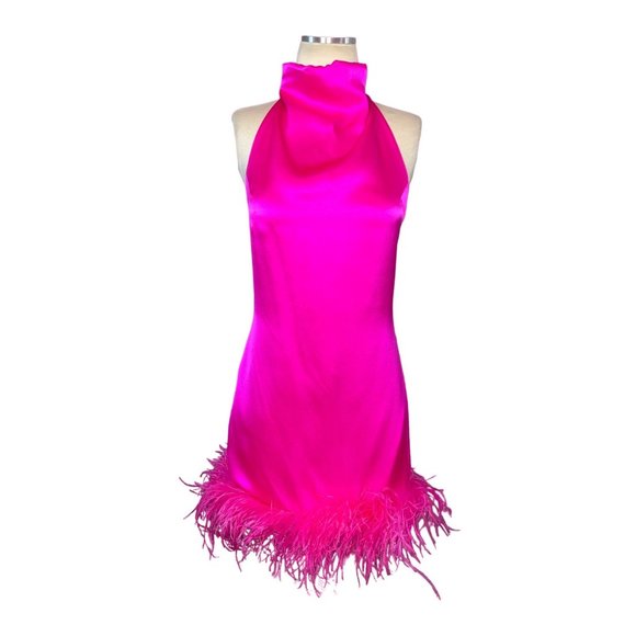 Amanda Uprichard Lunaria Dress in Hot Pink Light Medium New Womens Feather Mini - Picture 4 of 16